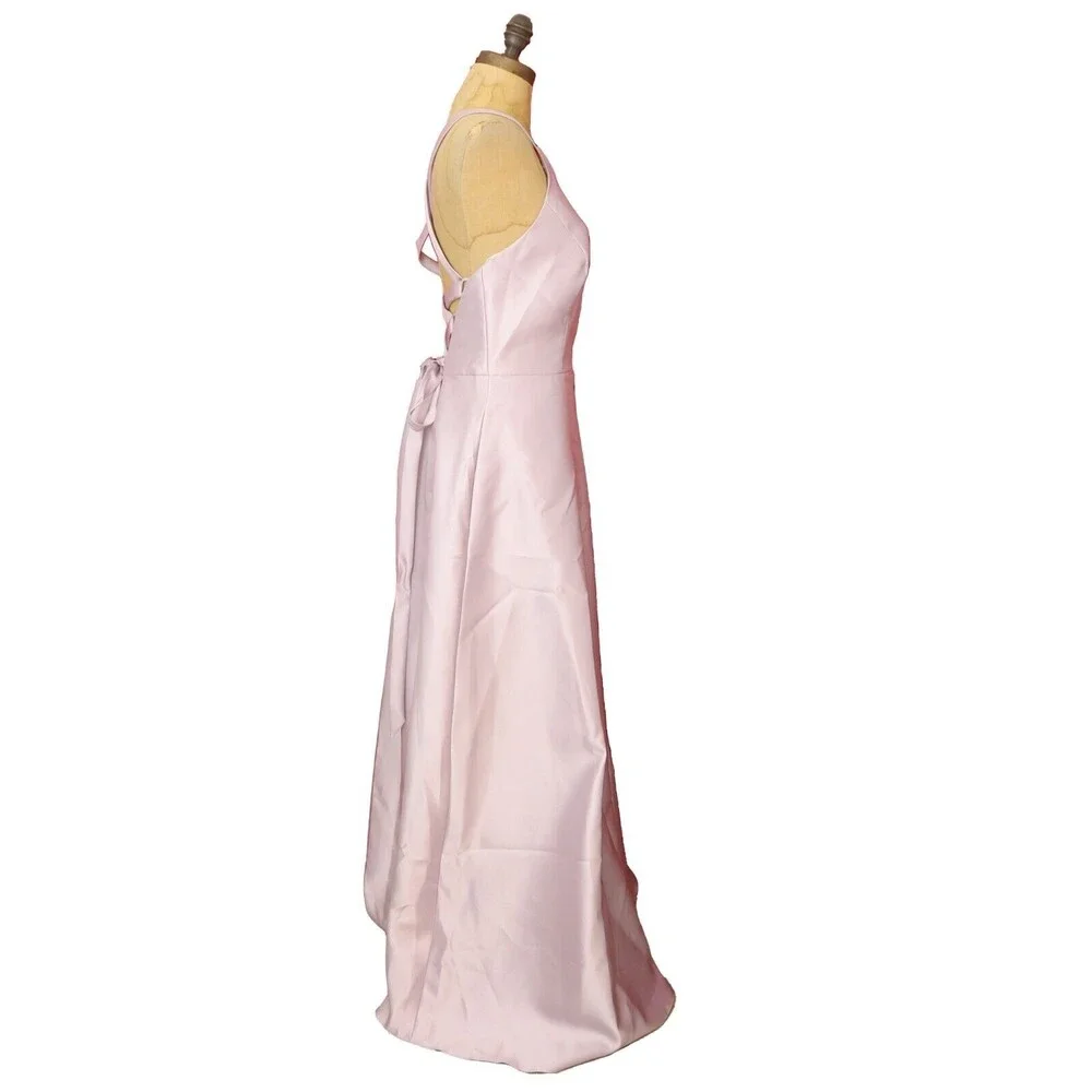 Alfred Sung Twill Strappy Criss Cross Back Gown 12 Twill Moondance Dress NWT B75 - Picture 3 of 6